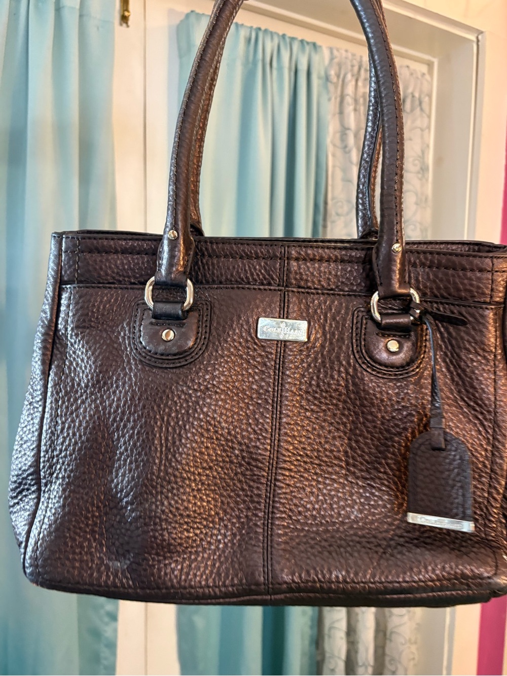Classic Pebbled Leather Tote Bag - Dark Brown